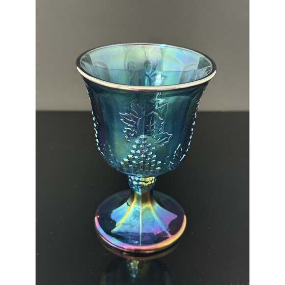 Vintage Indiana Glass Blue Iridescent Grape Goblets Set of 4 - 8 oz MCM - Picture 7 of 12